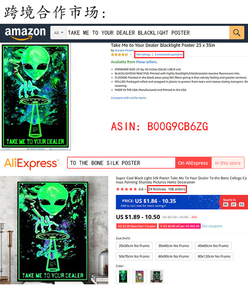 Source factory Amazon psychedelic silk poster spray painting Abstract study, skull living room decoration hanging painting core pic 11