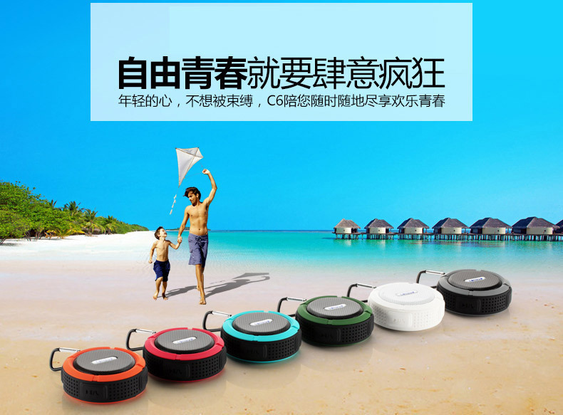 C6 Bluetooth speaker, mobile phone, car wireless small speaker, outdoor portable, hands-free, hook, call, waterproof suction cup speaker pic 1
