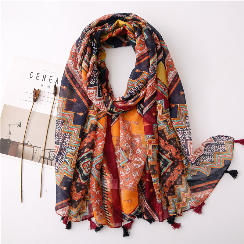 Japanese-style artistic and fresh cotton and linen scarf, retro patchwork Bohemian cashew print silk scarf, beautiful sun protection scarf, whisker, Korean cotton dense Bali gauze scarf shawl pic 22