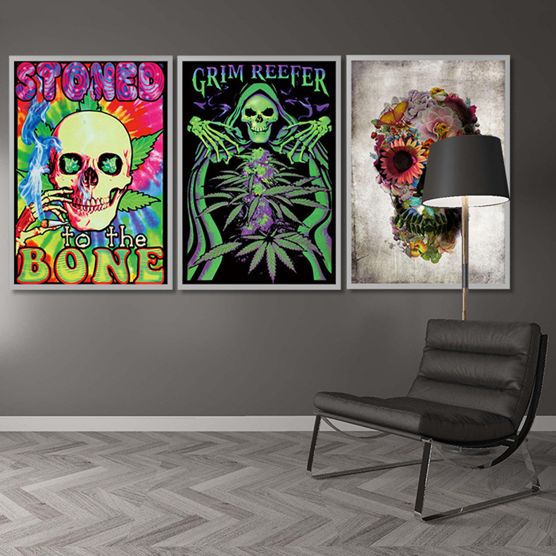 Source factory Amazon psychedelic silk poster spray painting Abstract study, skull living room decoration hanging painting core pic 16
