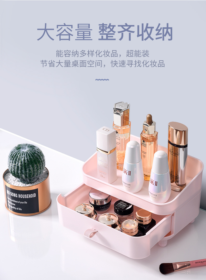 Plastic desktop cosmetic storage box, dust-proof and organizing cosmetic box, creative sundries storage box, desktop storage box pic 5