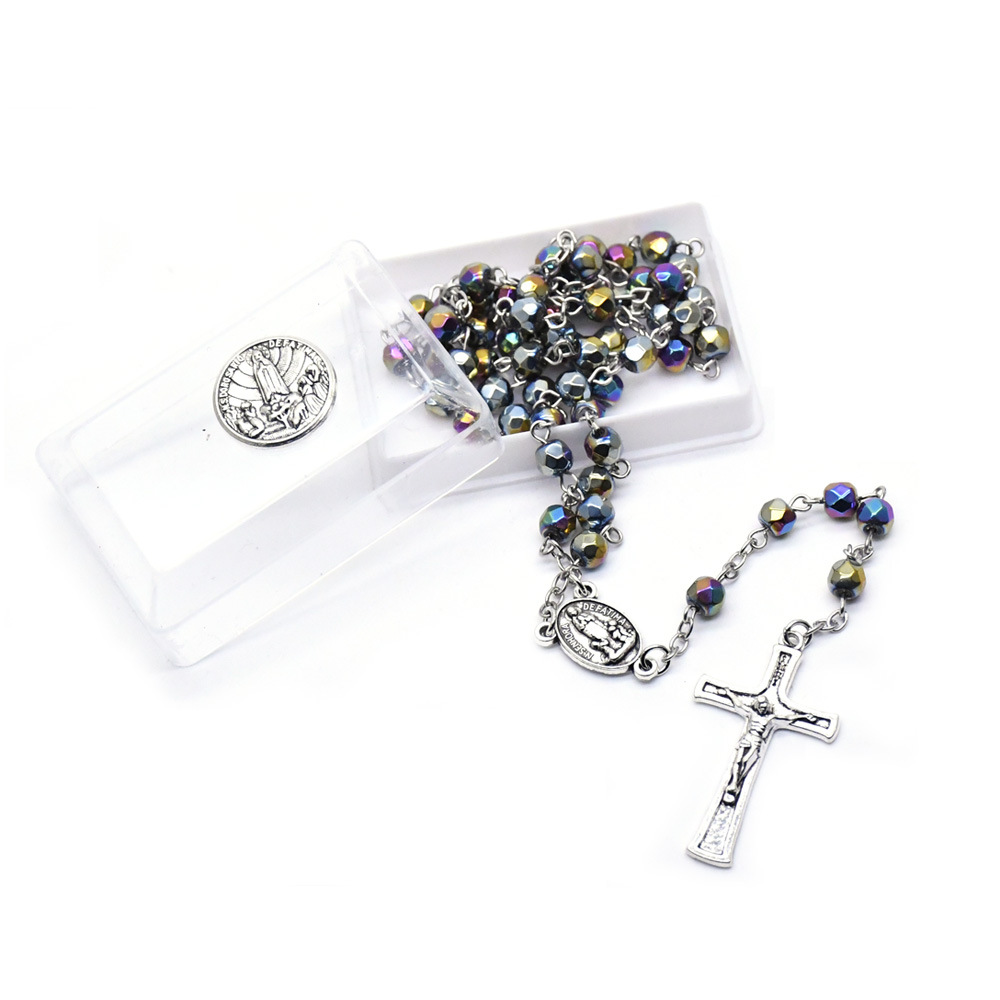 Cross-border e-commerce supply box crystal rosine cross necklace, handcrafted curved needle bead chain accessory 38g pic 1