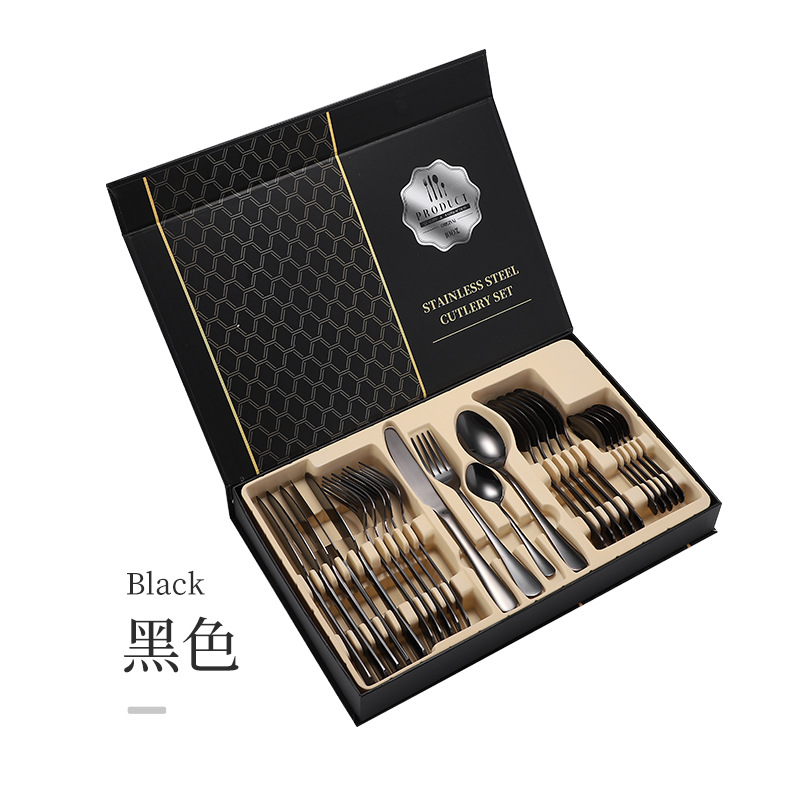 亚马逊1010不锈钢餐具24件餐具套装金色刀叉勺四主件跨境礼盒套装详情18