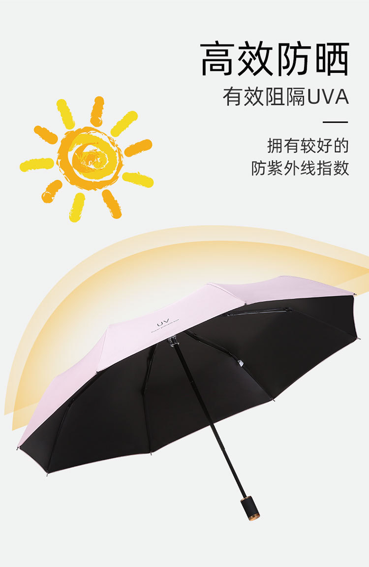 晴雨两用伞三折叠加厚黑胶防晒遮阳太阳伞防紫外线广告伞定制LOGO详情9