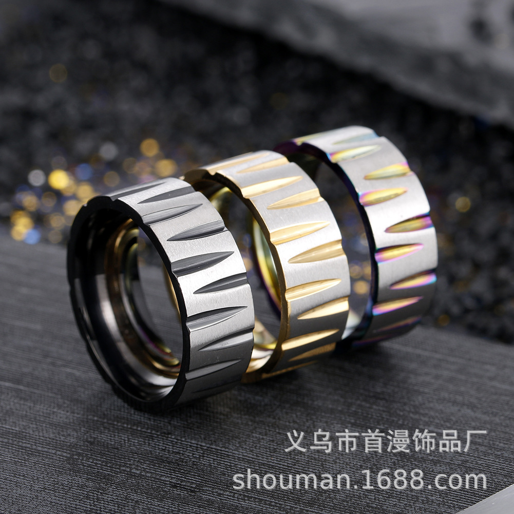 Wholesale of new cross-border stainless steel W victory rings with vacuum electroplating and seven-color brushed jewelry in the furnace, popular in Europe and America pic 3