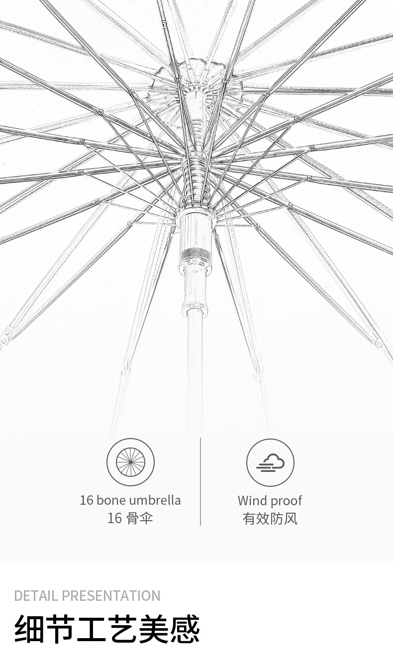 Japanese 16-bone long-handled automatic umbrella, large for both men and women, suitable for both sunny and rainy weather, straight-handled sun umbrella with LOGO printing and advertising pic 13