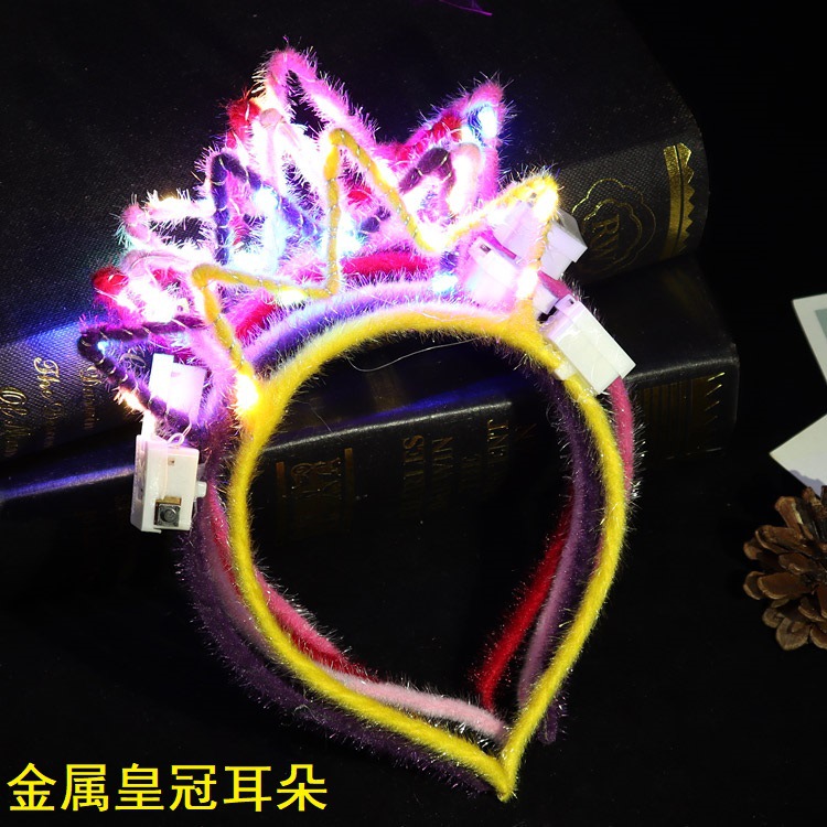 金属发光猫耳朵兔耳朵米奇皇冠闪光耳朵led头箍发饰闪灯头饰批发详情7