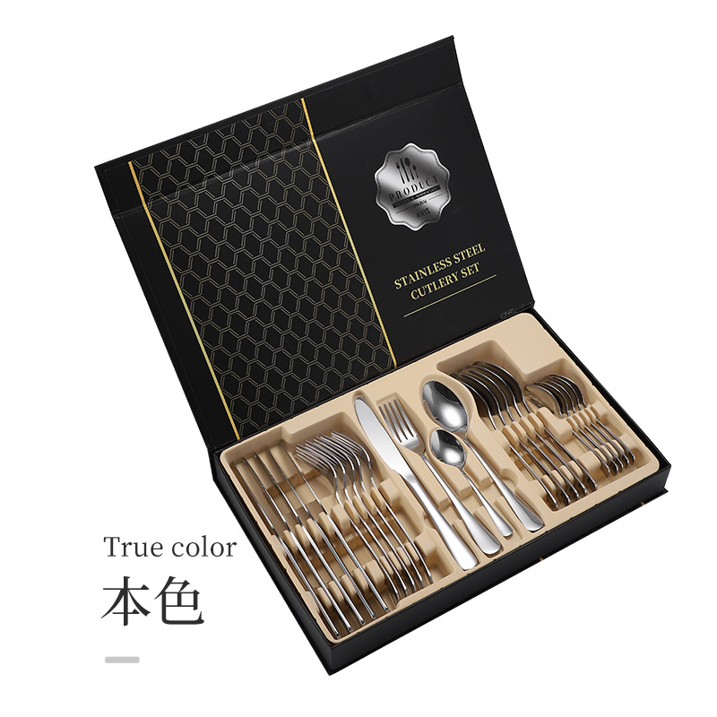 亚马逊1010不锈钢餐具24件餐具套装金色刀叉勺四主件跨境礼盒套装详情21