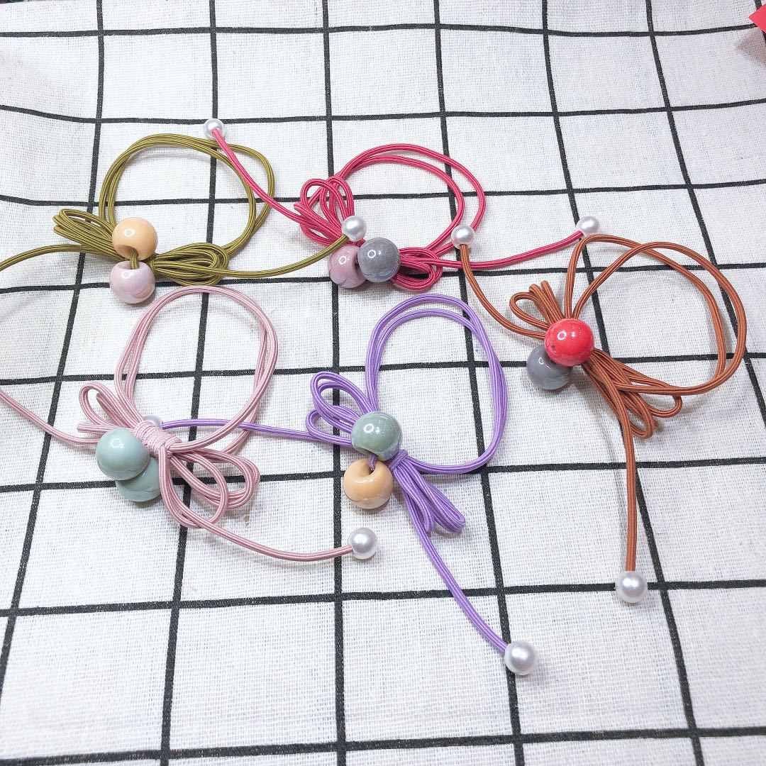 No. 113 hair tie Double Color Bead 100 per bundle, new double color bead hair band rubber band hair tie accessory, adult headwear Hundred tower leather cover ponytail hair tie wholesale pic 5