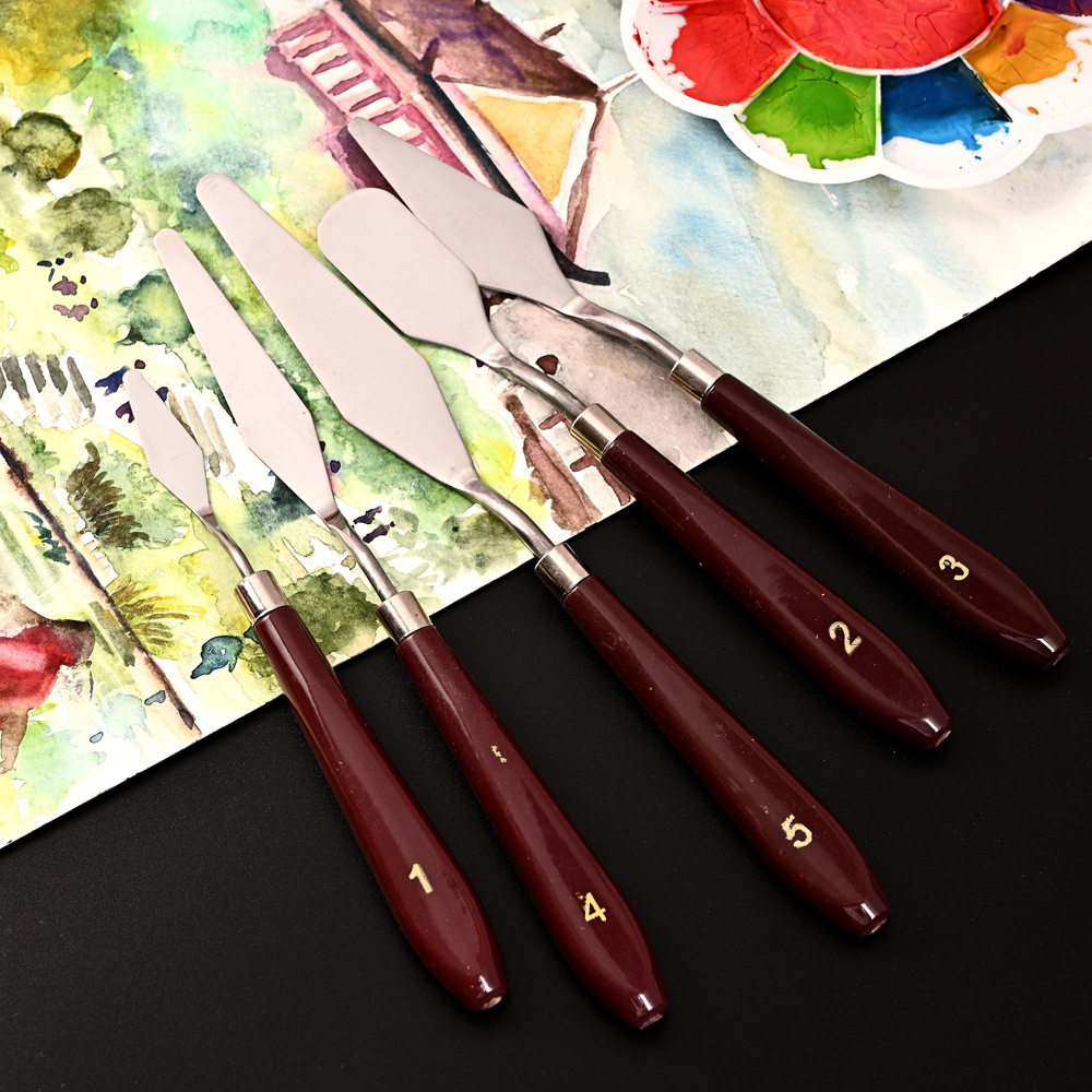 Cross-border Amazon 5-piece oil Painting scraper set, Color mixing scraper Art acrylic painting 5-piece oil painting scraper set pic 27