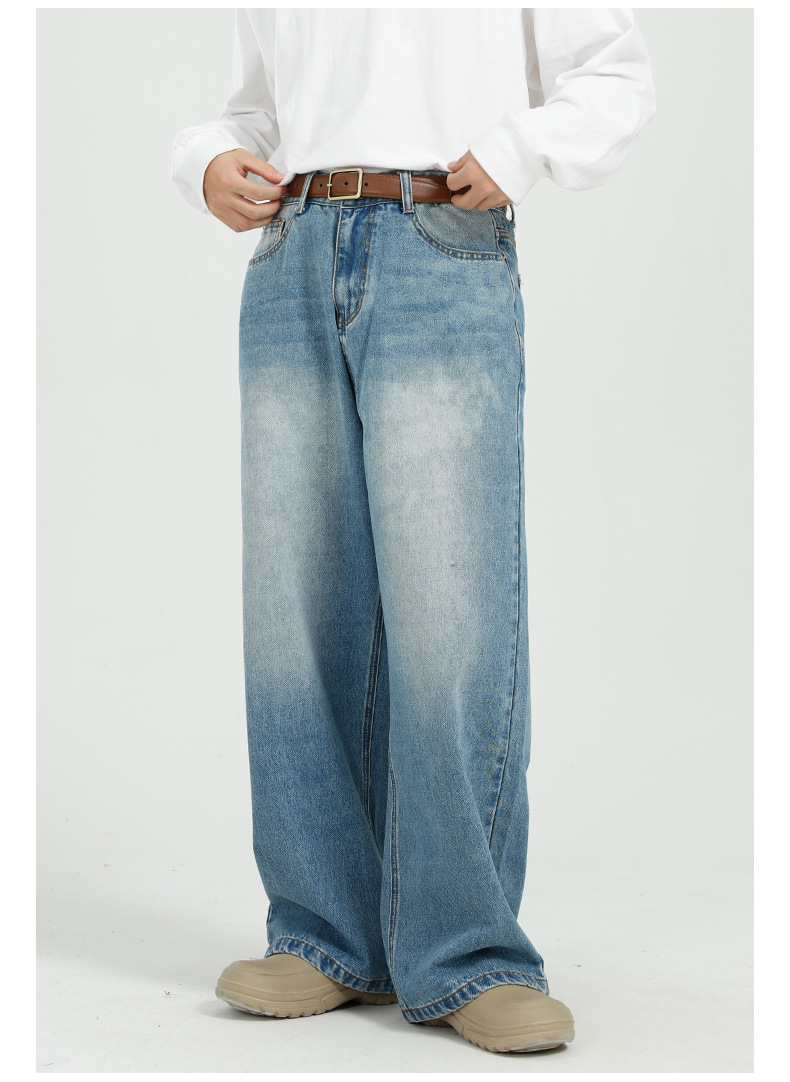 MTLCLOTHES男装|2022新品韩版宽松百搭蓝色直筒阔腿牛仔裤男详情9