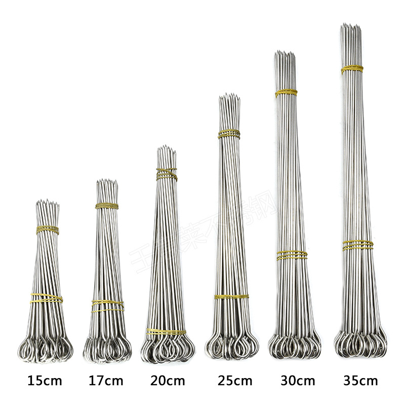 现货不锈钢加粗鹅尾针鸭尾针烤炉鸭脖子针串烧烤叉烧针15 35cm详情5