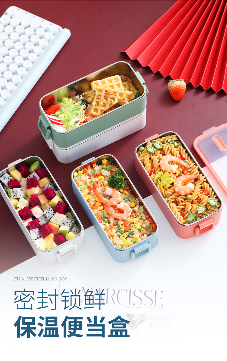 Creative 304 stainless steel lunch box, double-sealed water-filled insulated lunch box, large-capacity student lunch box pic 12