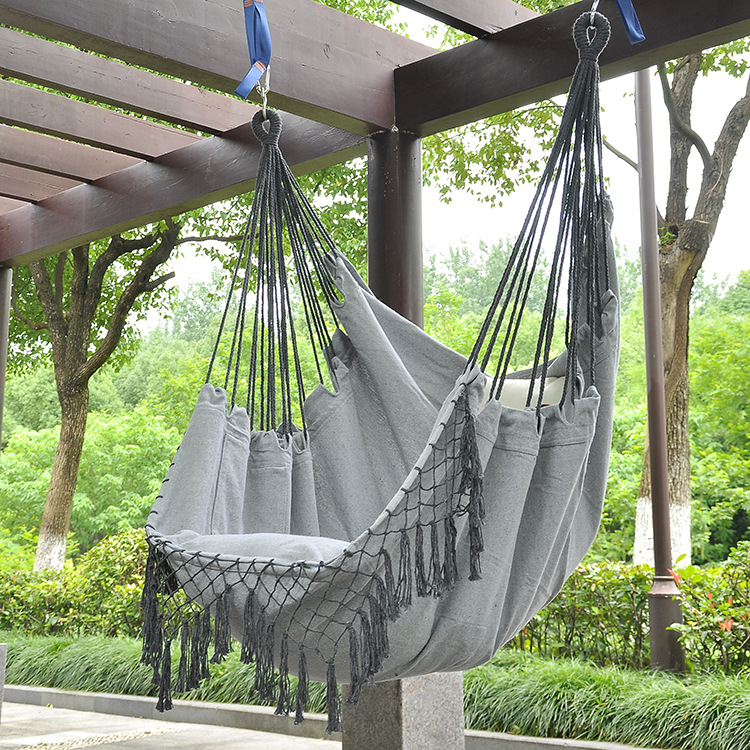 Wholesale of Parni outdoor hammocks, grey tassel hanging chairs, widened indoor and outdoor balconies, and leisure cotton canvas swings pic 1