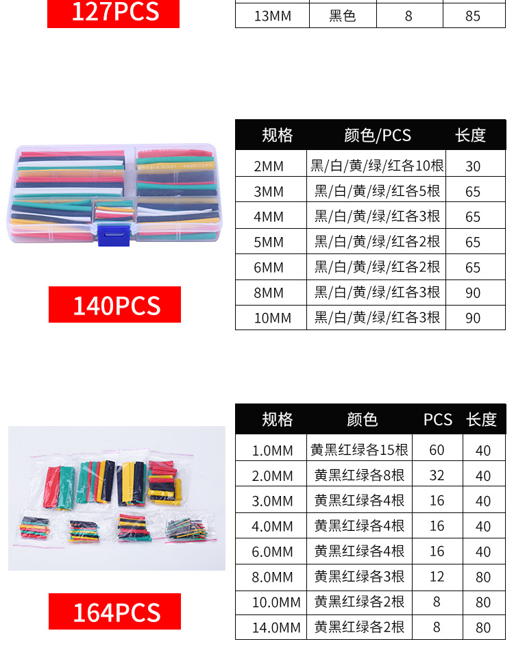 Производитель 530pcs с термоизоляционной коробкой для цветных электропроводов с низким давлением тепловой изоляционной трубкой ebay pic 4