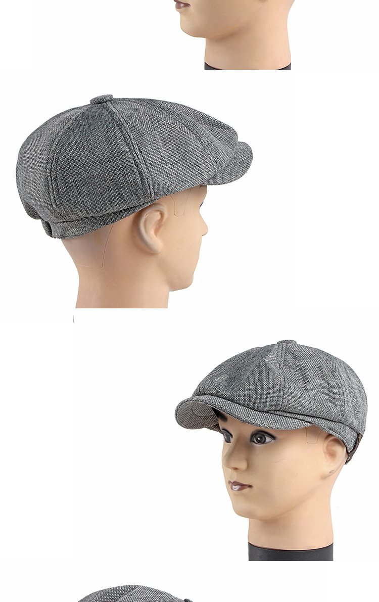 Octagonal hats for men, thin and breathable faux linen caps for spring and summer, British retro casual berets for children pic 8