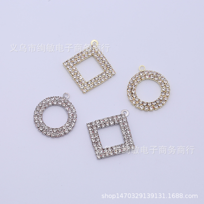 DIY水钻中东进口钻烧焊带吊挂件 精美耳饰圆形正方形手工配件吊坠详情24