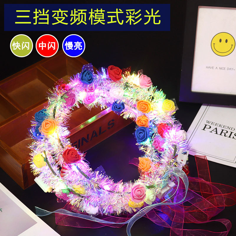 新款发光金丝花环十灯泡沫旅游景区扫码闪光头饰夜市地推玩具批发详情15
