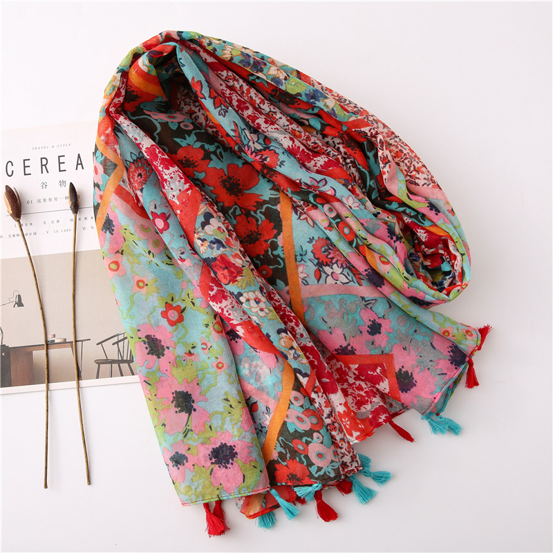 Japanese-style artistic and fresh cotton and linen scarf, retro patchwork Bohemian cashew print silk scarf, beautiful sun protection scarf, whisker, Korean cotton dense Bali gauze scarf shawl pic 38