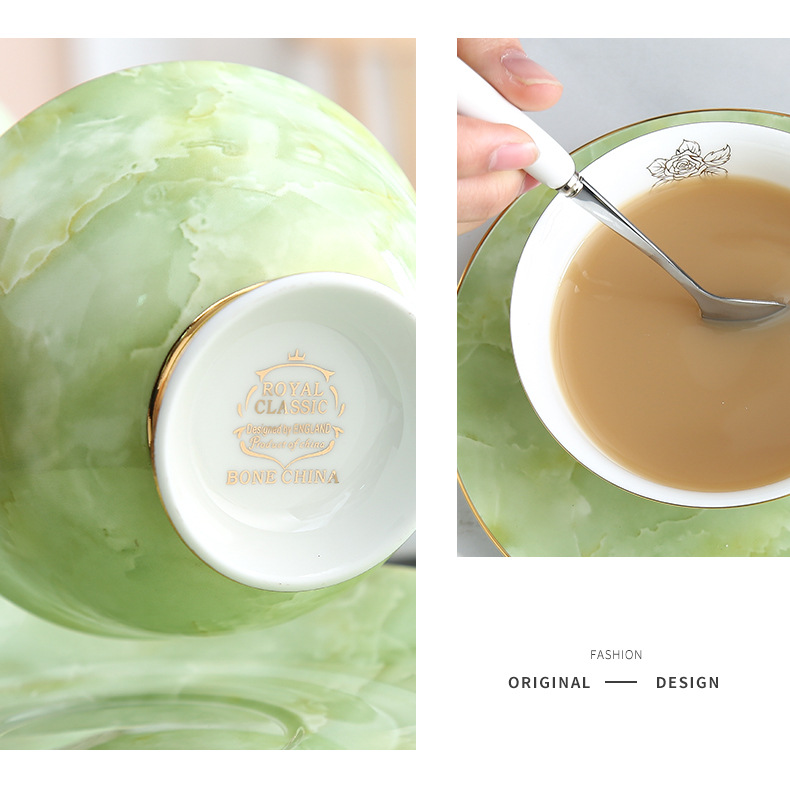 High-quality marble coffee sets, restaurant casual coffee pot sets, European-style high-end gilded bone China coffee cups and saucers pic 11