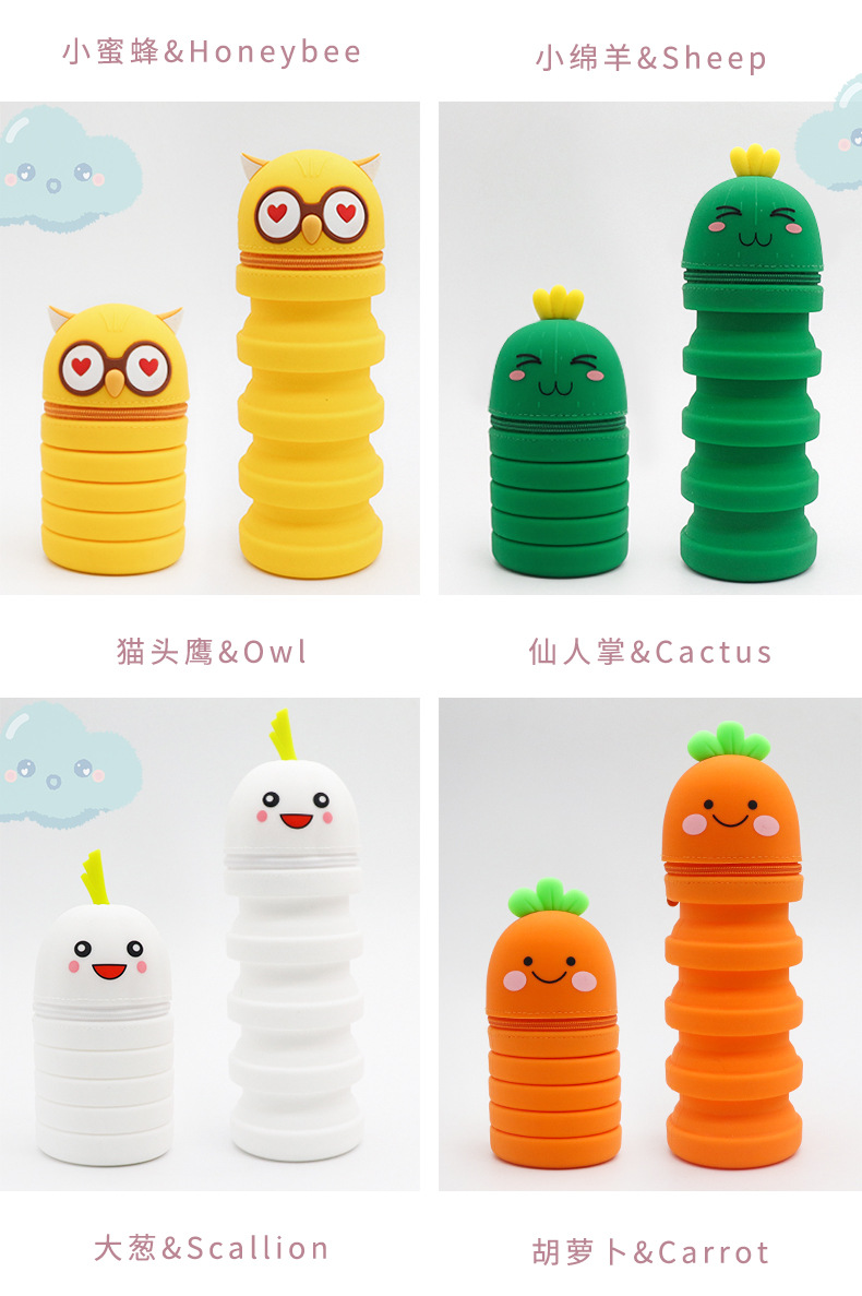 Factory direct sales of cute silicone pen cases, waterproof telescopic stationery boxes for primary school students, pressure-reducing pencil holders, multi-functional pen cases pic 10