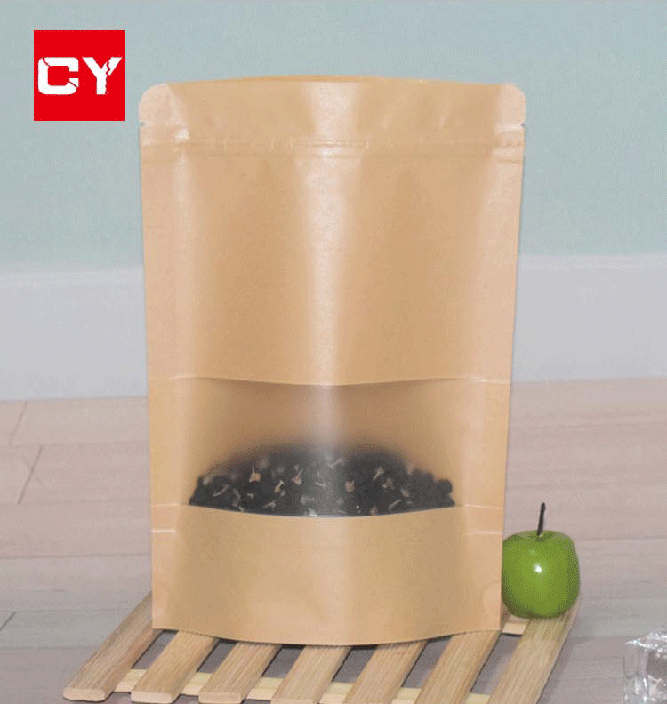 Wholesale self-sealing bags for nuts, windowed kraft paper stand-up bags, tea and dried fruits, kraft paper stand-up packaging bags from the origin pic 3
