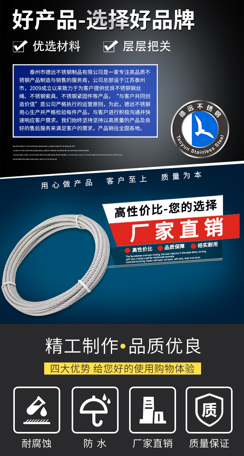 304 316不锈钢钢丝绳升降晾衣架起重户外绳细软钢丝绳详情2