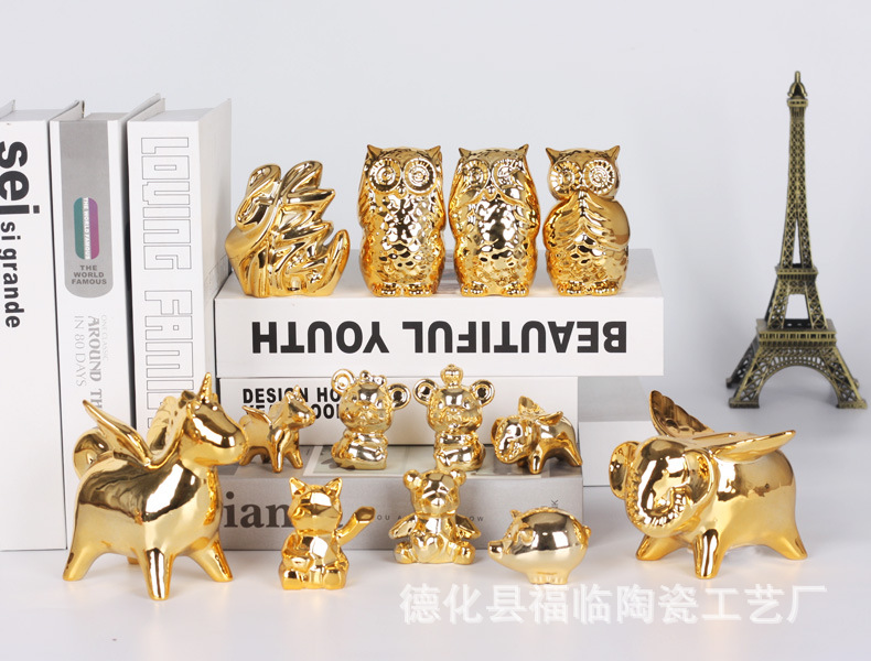 Nordic creative ceramic electroplated animal handicrafts, tabletop ornaments, small gifts, decorative items, bonsai, trinkets, return gifts pic 2