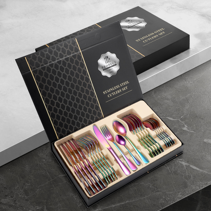 亚马逊1010不锈钢餐具24件餐具套装金色刀叉勺四主件跨境礼盒套装详情17