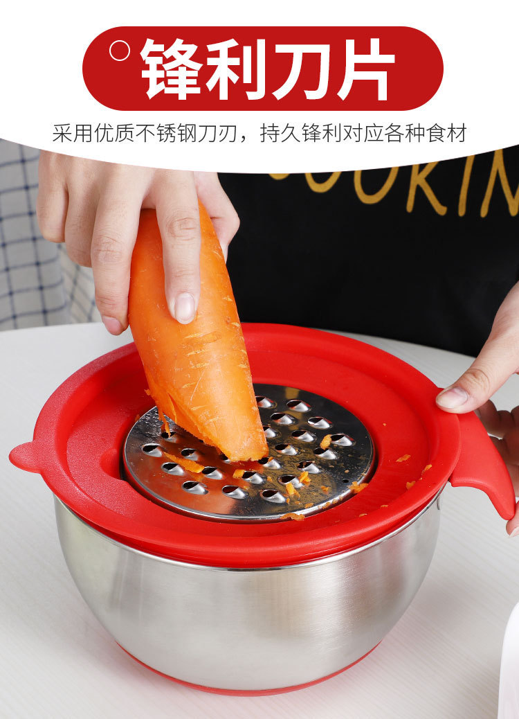 Factory direct sales: 304 stainless steel salad bowl, anti-slip silicone bottom, egg beater bowl, mixing bowl with handle pic 13