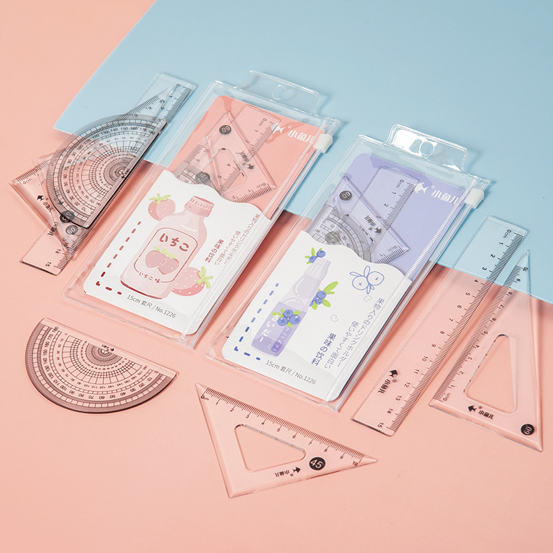 小鱼儿现货套尺四件套果味饮料套尺学生用品文具套装尺子直尺热卖详情3