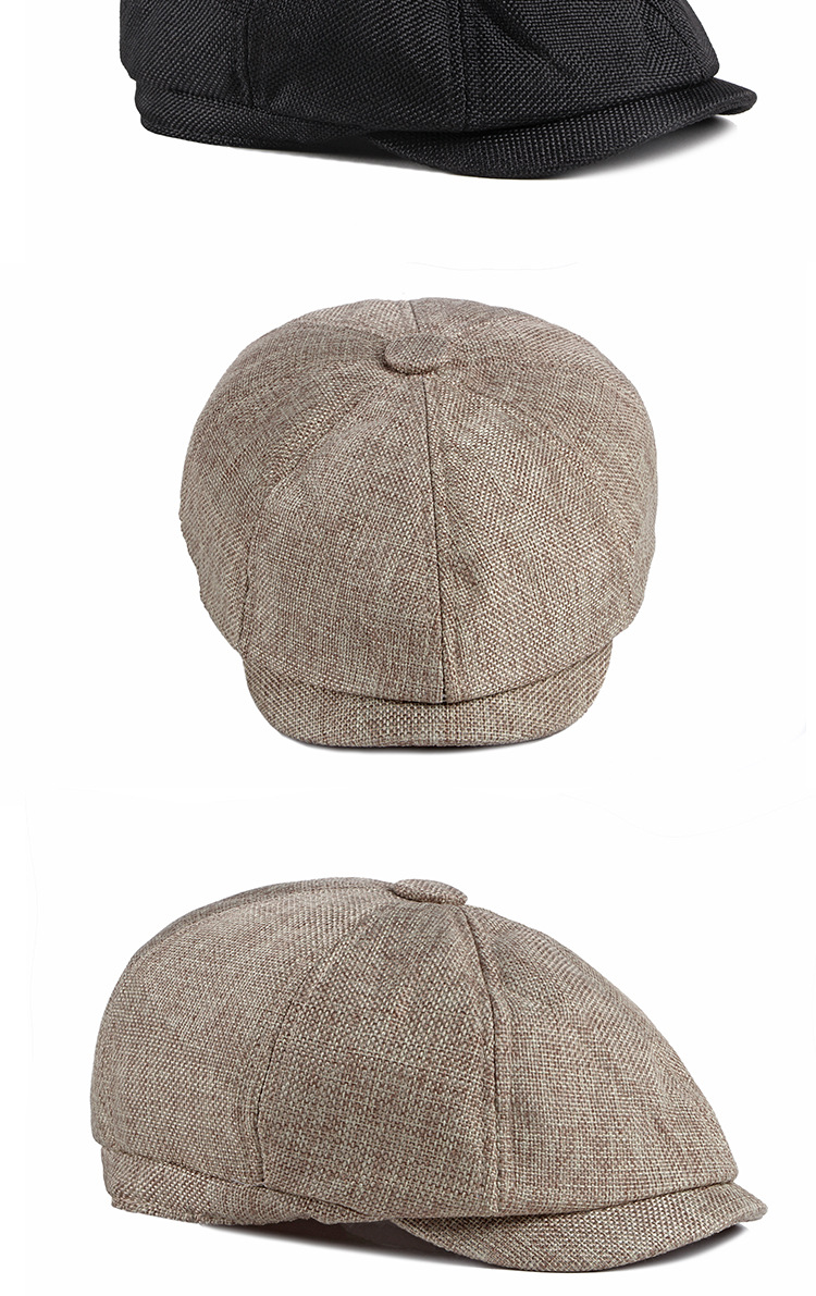 Octagonal hats for men, thin and breathable faux linen caps for spring and summer, British retro casual berets for children pic 10