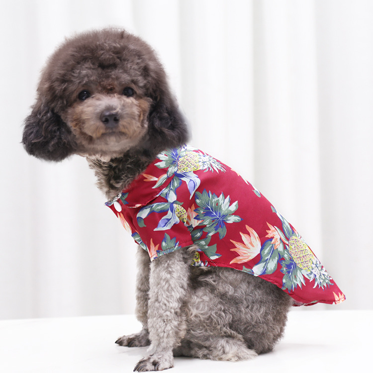 Pequeño y mediano perro playa piña camisa hawaii mascota perro gato golden hair primavera verano fino ropa artículos pic 27