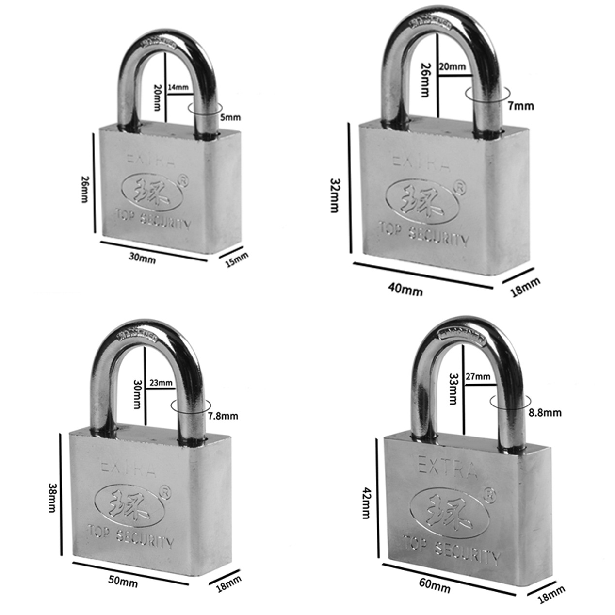 Factory direct sales of 30mm square long and short beam small padlock, imitation stainless steel blade lock, single opening and hanging lock pic 10