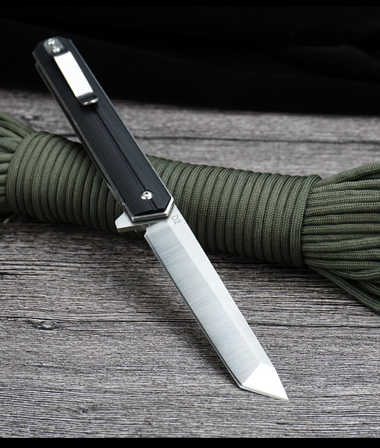 Folding knife outdoor D2 hardness stainless steel outdoor camping knife G10 handle bearing side-opening, available in stock for wholesale pic 15