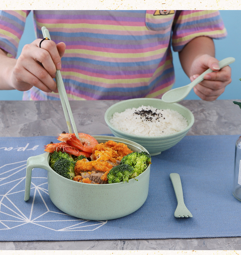 Wholesale wheat straw instant noodle bowls and tableware five-piece sets, instant noodle bowls with LIDS, tableware, large-capacity rice bowls as gifts pic 18