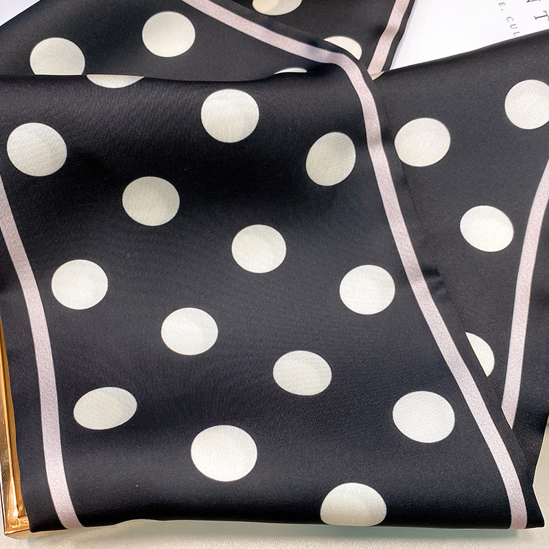 韩国时尚波点细窄长条丝巾女仿真丝斜角春夏领巾发带绑包详情54