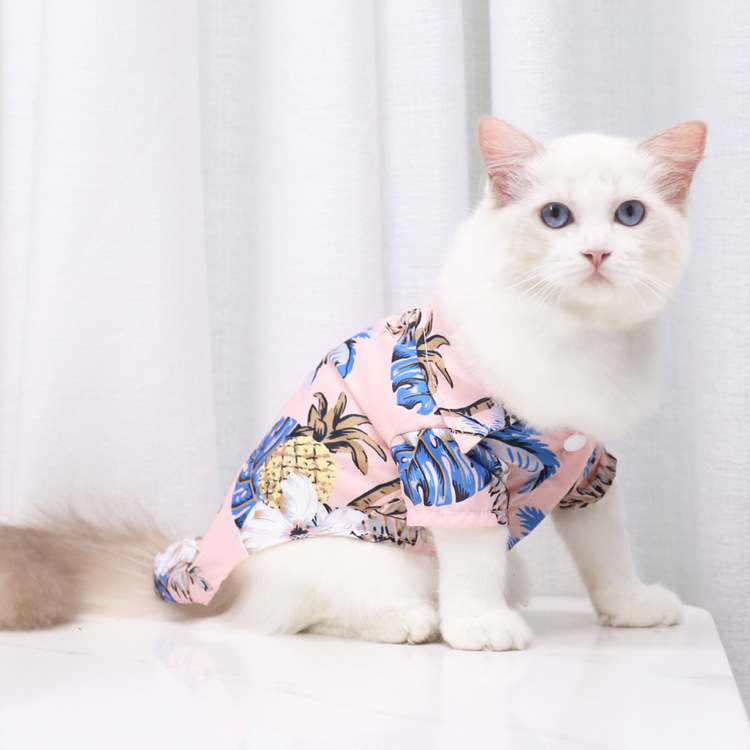 Pequeño y mediano perro playa piña camisa hawaii mascota perro gato golden hair primavera verano fino ropa artículos pic 26
