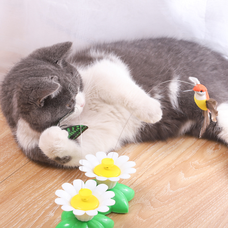 厂家现货批发趣味智能自动旋转逗猫器 飞舞小鸟蝴蝶绕鲜花猫玩具详情46