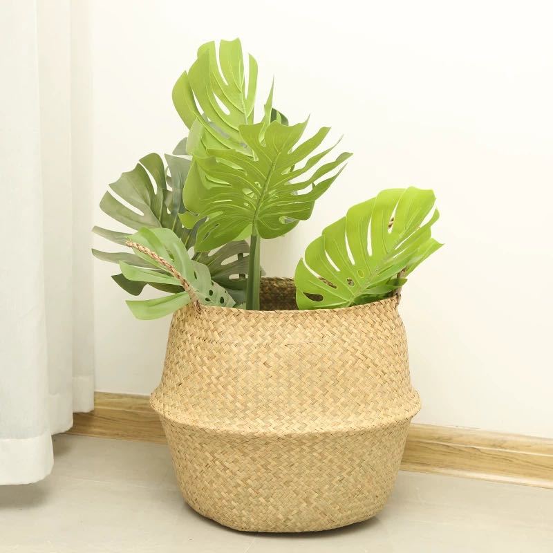 室内花篮手提编织篮花盆草编竹编植物草编落地折叠草编包篮子编织详情9