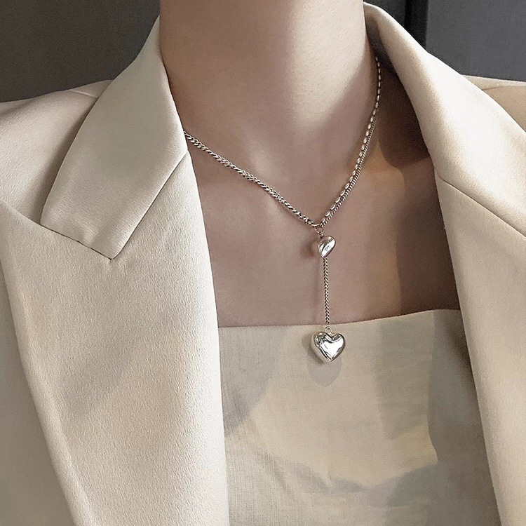 Dongdaemun s925 sterling silver heart-shaped necklace for women, light luxury, retro and simple collarbone chain, elegant and fashionable jewelry pic 8