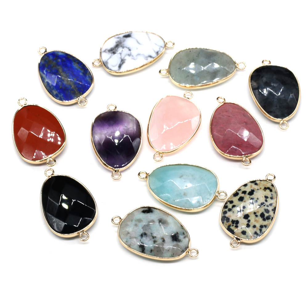 DIY jewelry making and wholesale of natural semi-precious stone irregular teardrop-shaped cut flour crystal gold-plated edge connectors pic 13