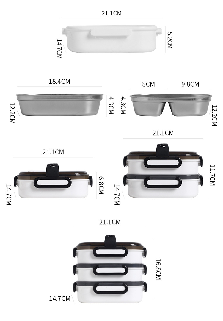 Stainless steel 304 insulated lunch box, creative tableware, student cafeteria lunch box set, square layered food compartments pic 7