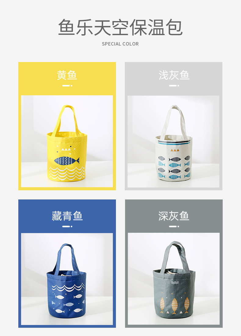 New hand-held drawstring bento bag, large-capacity fresh-keeping, heat-insulating and refrigerated lunch box bag, round bucket, thickened aluminum foil heat-insulating bag pic 4