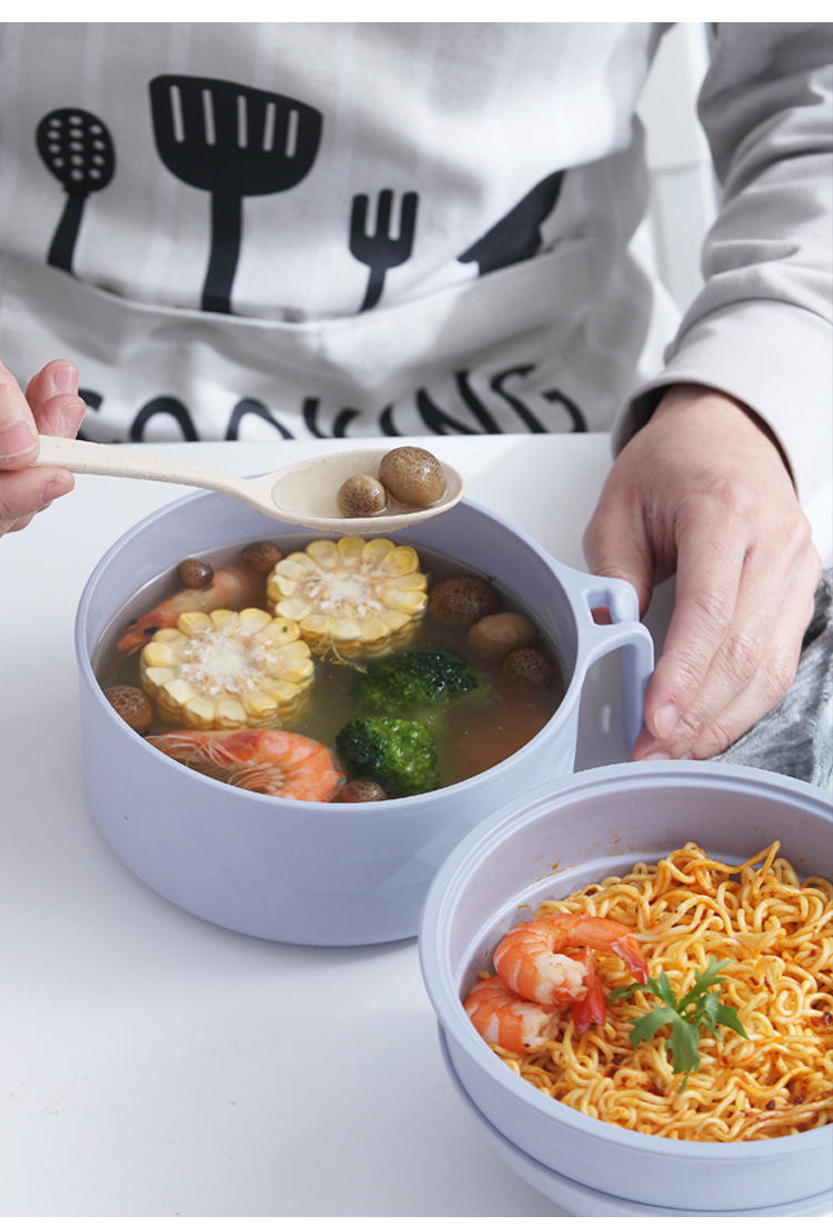 Factory direct sales of bamboo fiber instant noodle bowls, round bento boxes with LIDS for student dormitories, Korean-style instant noodle bowl wonders pic 12