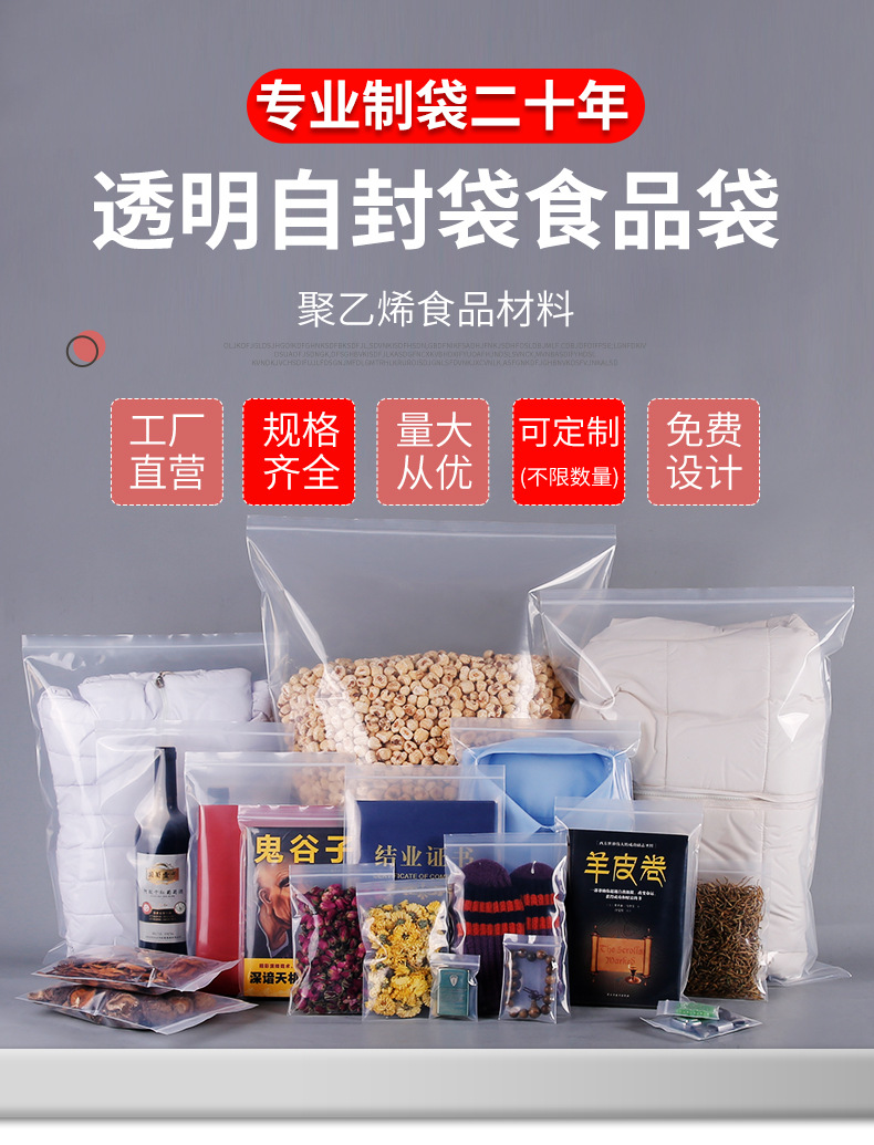 塑料加厚食品密封袋打孔定制封口袋饰品口罩收纳袋子pe自封袋透明详情3