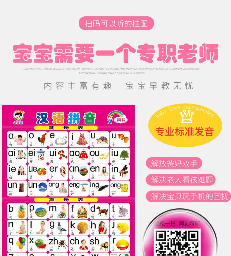 宝宝识字挂图幼儿童早教0-3岁墙贴认知婴儿启蒙拼音无声卡片益智详情2