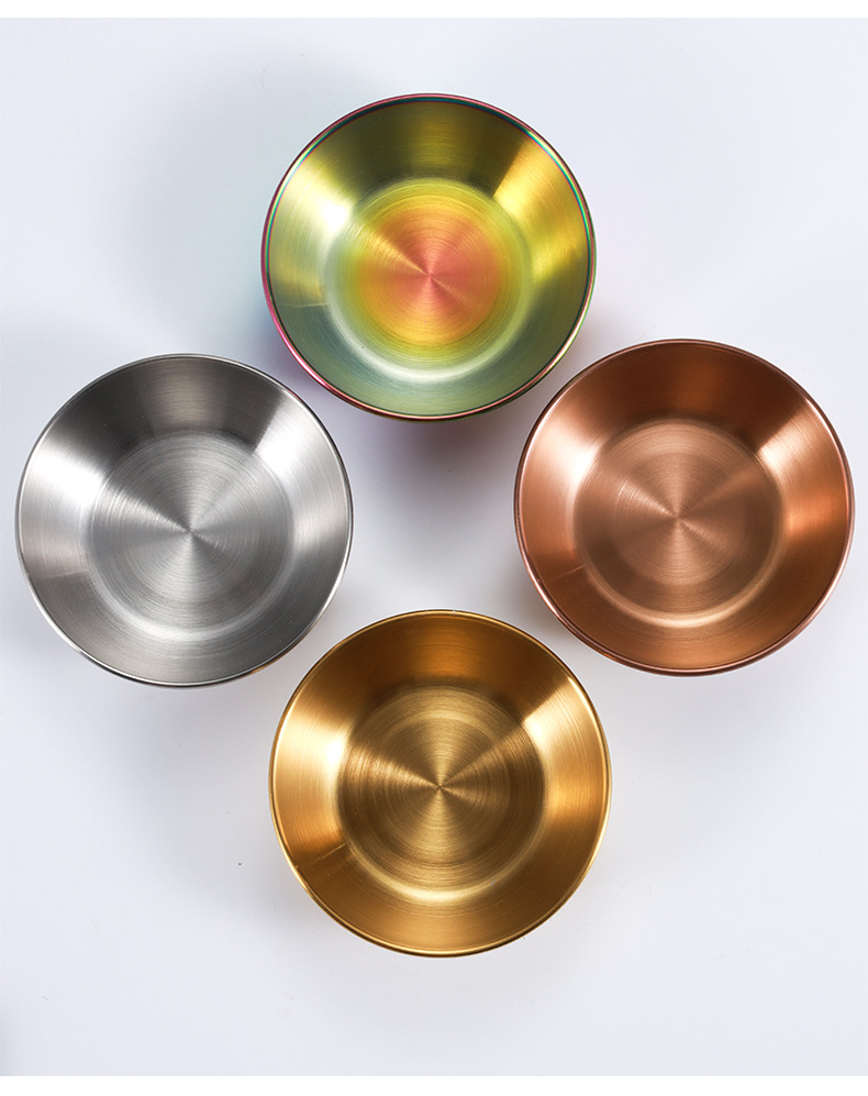 Stainless steel round small plates, golden sauce and seasoning plates, home, restaurant, kitchen soy sauce plates, Japanese dipping sauce plates pic 14
