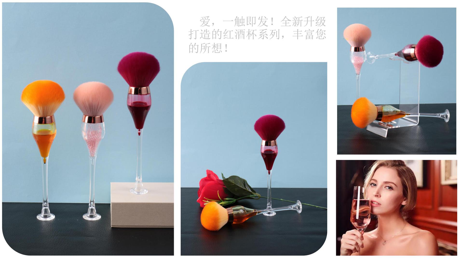 The manufacturer supplies transparent red wine glass makeup brushes, three-color fiber bristle foundation brushes, fashionable facial masks and makeup tools pic 5