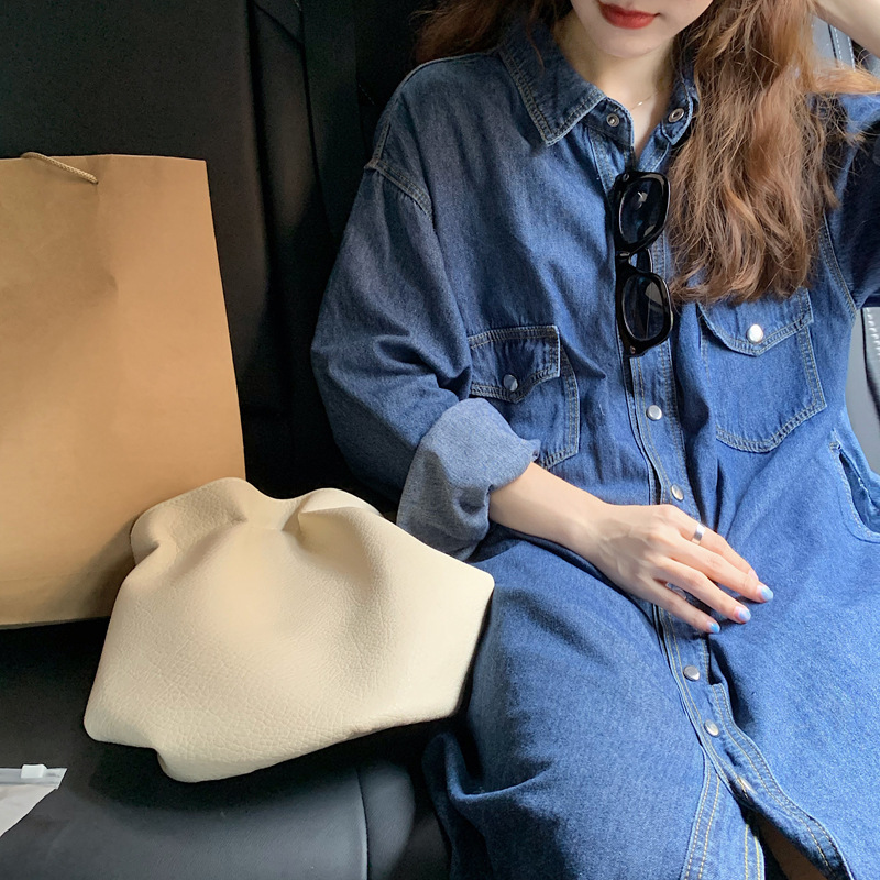 Real photos of homemade long-sleeved denim dress with a design sense, a Korean version slimming dress for women in stock pic 1